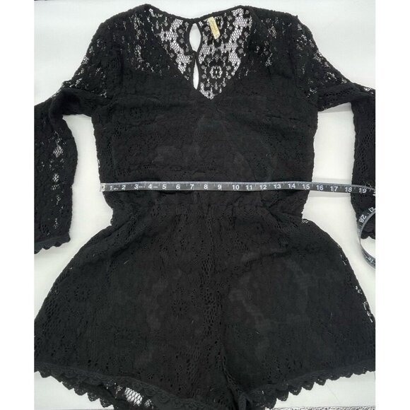 Free People Lace Romper Sz M Long Sleeve Black Witchy Whimsigoth Goth Casual - Picture 7 of 7